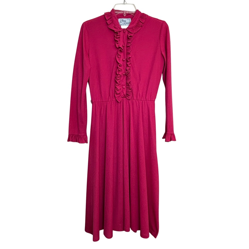 80s Lillian Russell Ruffle Collar Prairie Dress Pink Womens XS‎ Cottage Romantic